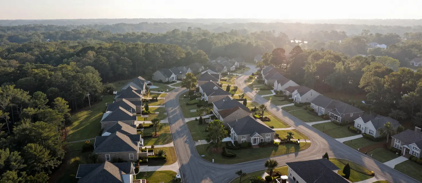 Aerial view of North Atlanta suburban neighborhoods